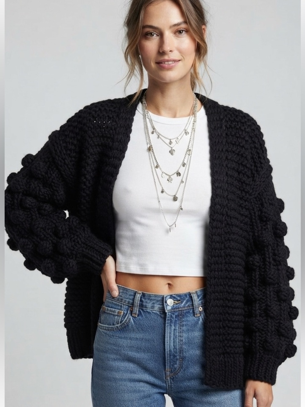 Chicwish Cuteness In Sleeves Chunky Knit Cardigan Size *M*